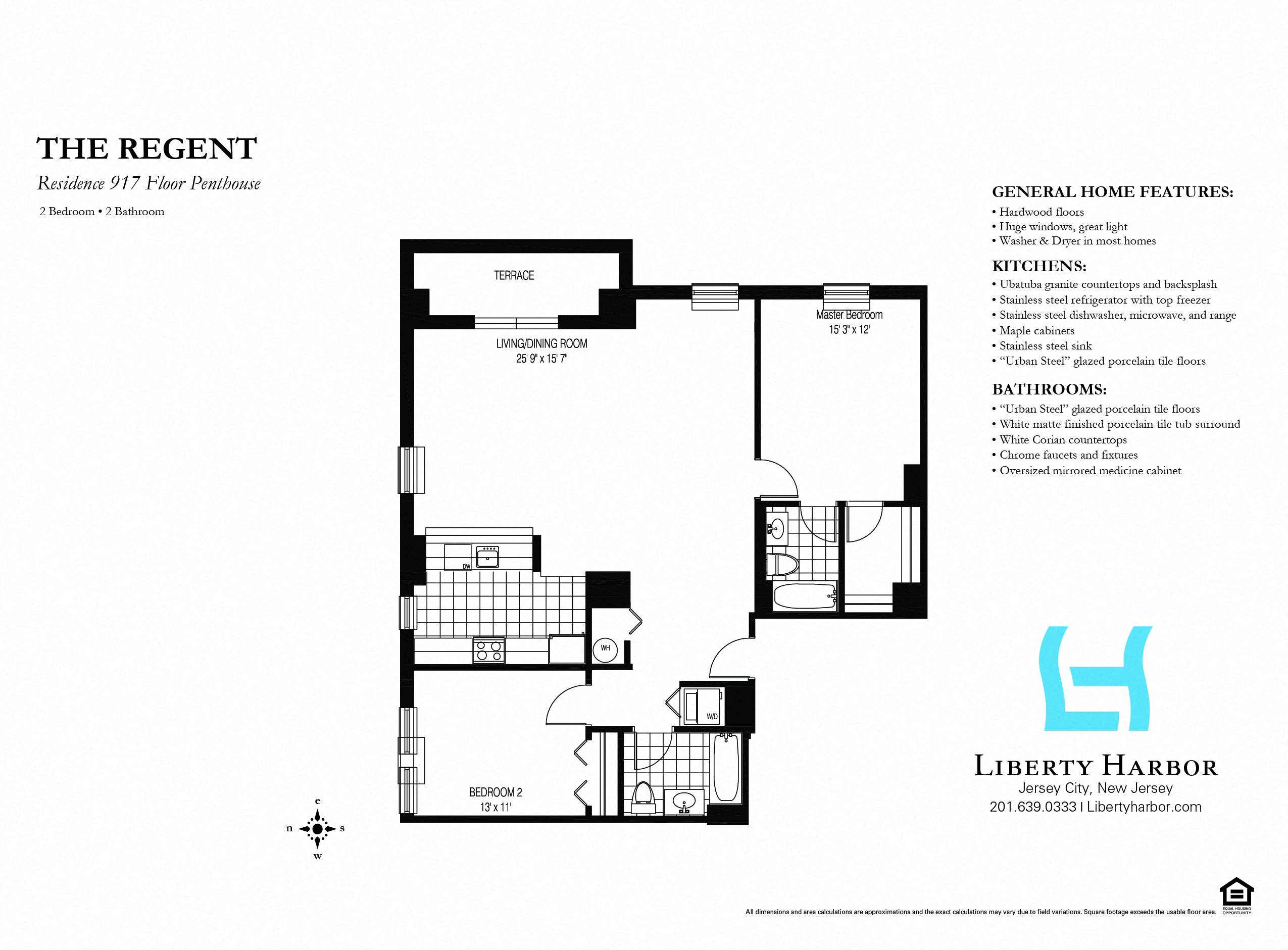 Floor plan for 2 beds, 2 baths, 1353 sqft